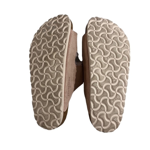 Birkenstock Arizona Shearling Slide Sandals Pink Size 5 Suede Buckle Slip On - Picture 10 of 11